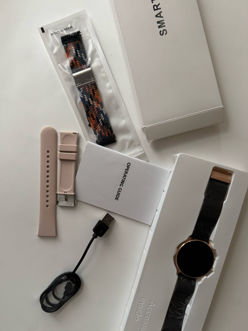 Rose Gold Case Black Mesh Band Smartwatch - Picture 2 of 3